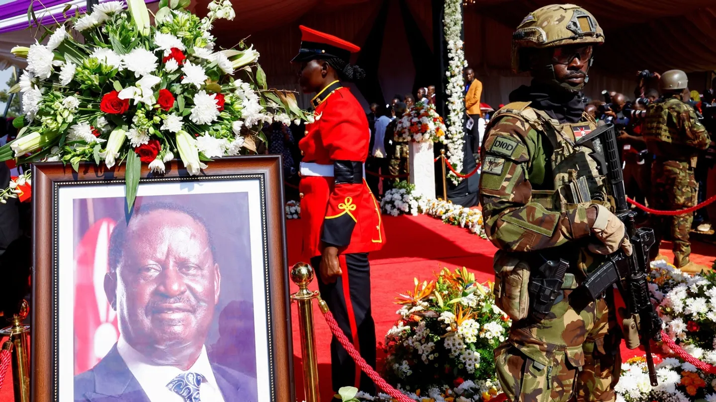 Kenya's former Prime Minister Raila Odinga receives 17-gun salute during burial