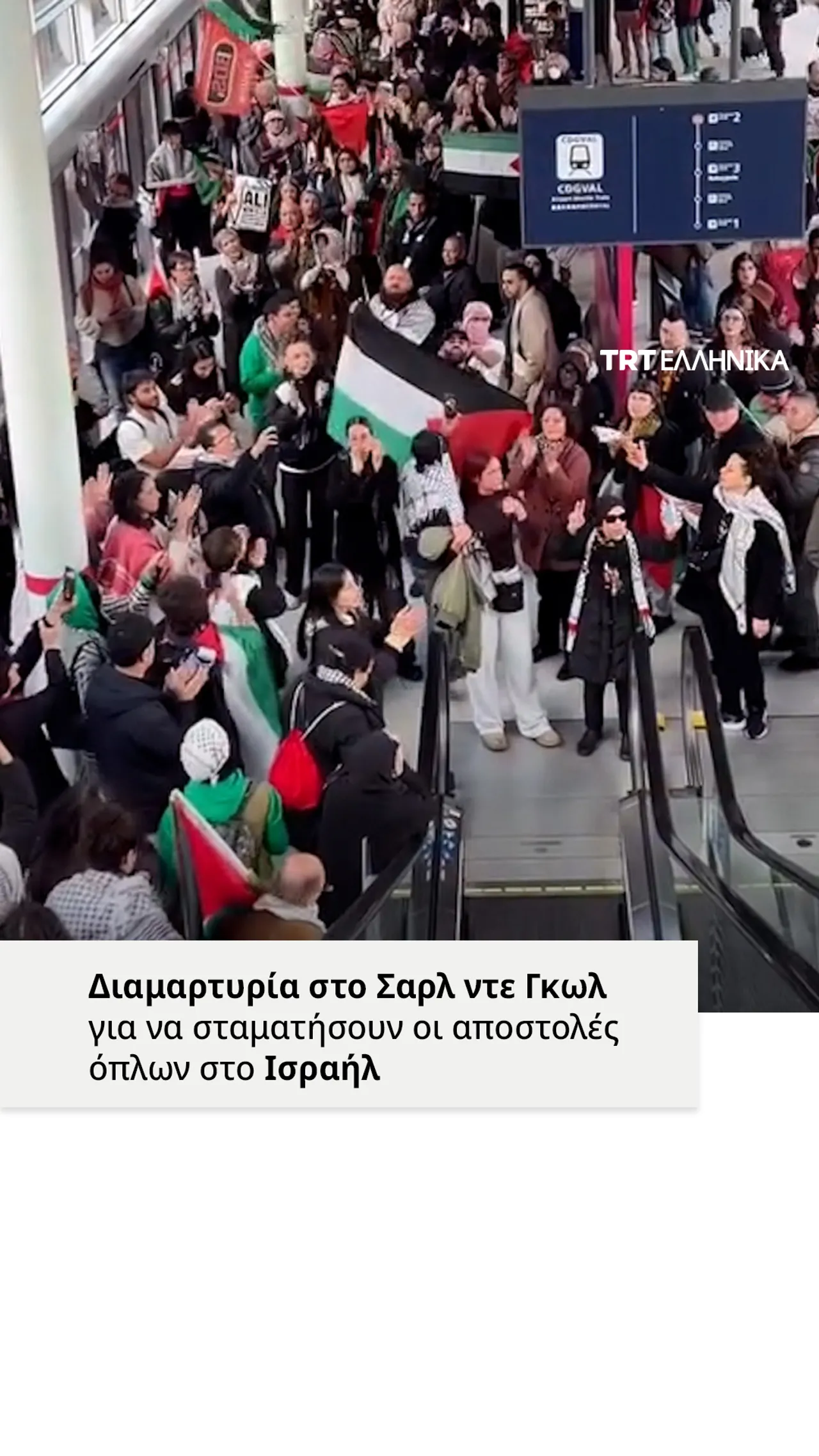 Διαμαρτυρία στο αεροδρόμιο Σαρλ ντε Γκωλ για να σταματήσουν οι αποστολές όπλων στο Ισραήλ
