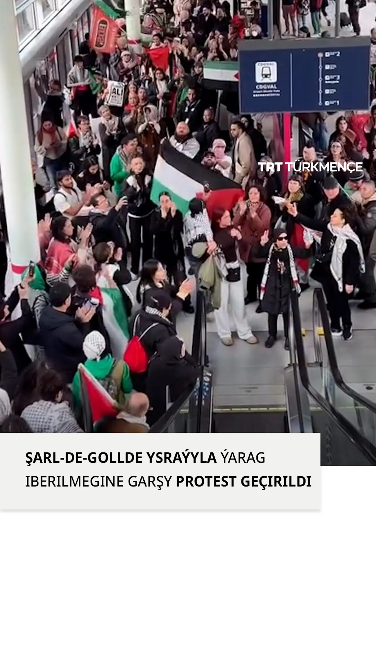 Ysraýyla ýarag iberilmeginiň bes edilmegi üçin Ruassi Şarl-de-Goll howa menzilinde protest geçirildi