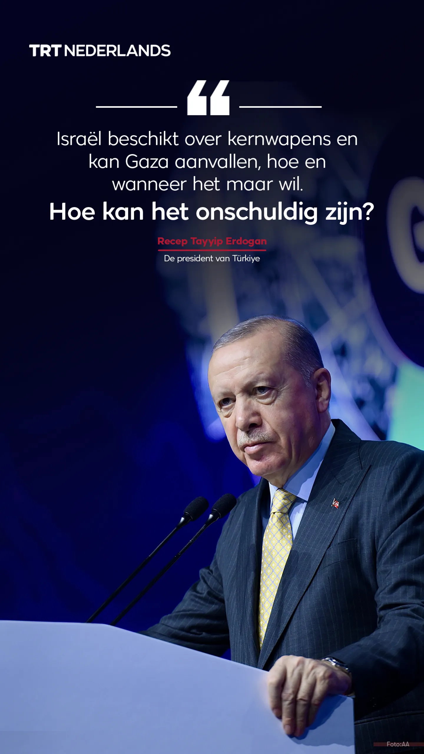 President Erdogan veroordeelt de Israëlische acties in Gaza tijdens het TRT World Forum