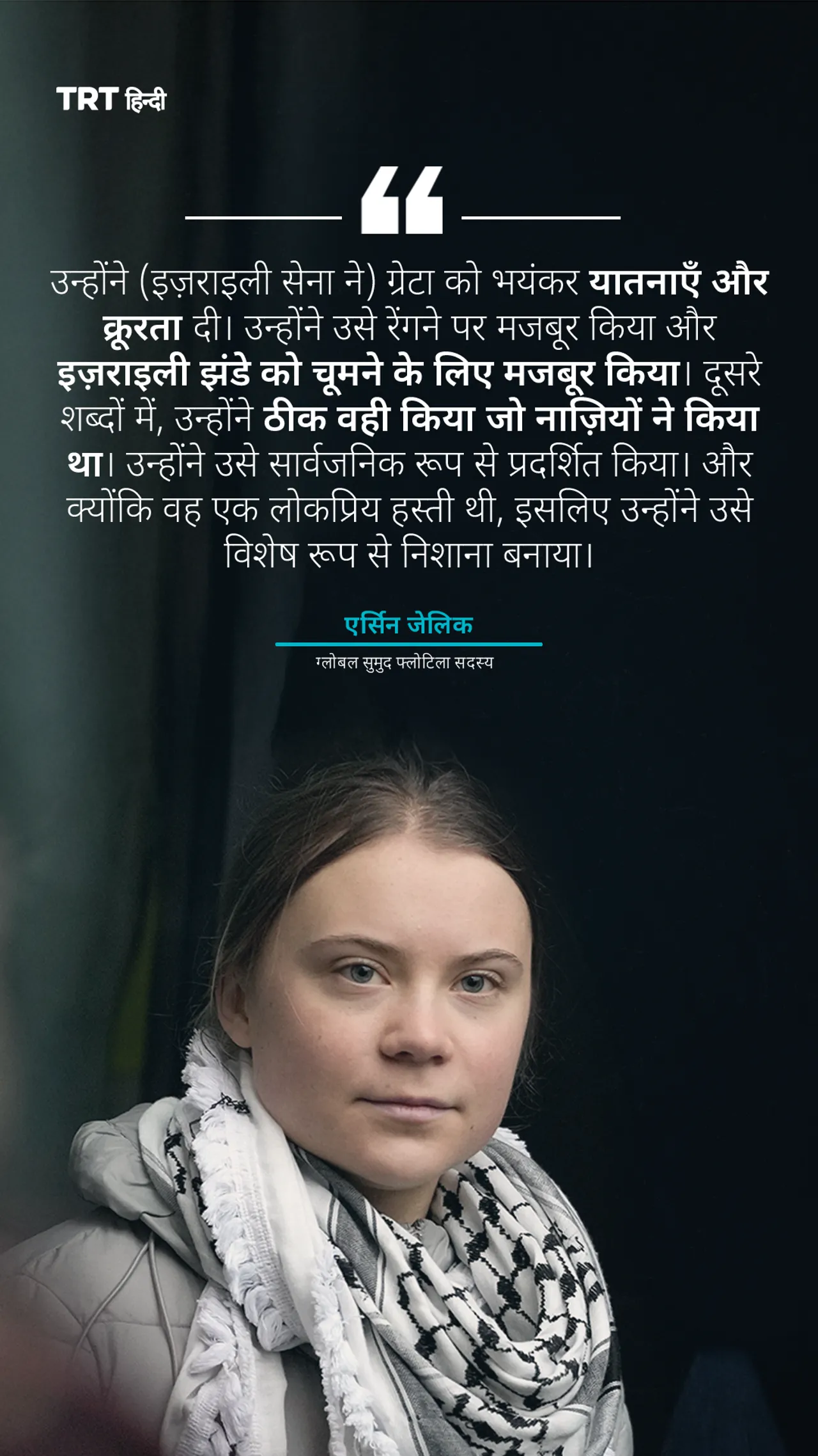 पत्रकार का कहना है कि ग्रेटा को इज़रायली बलों ने प्रताड़ित किया