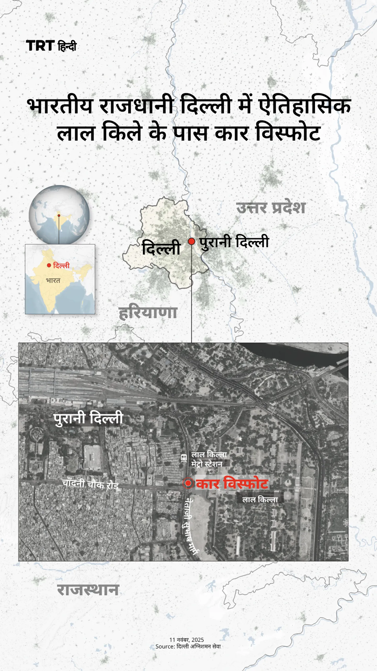 भारतीय राजधानी दिल्ली में ऐतिहासिक लाल किले के पास कार विस्फोट