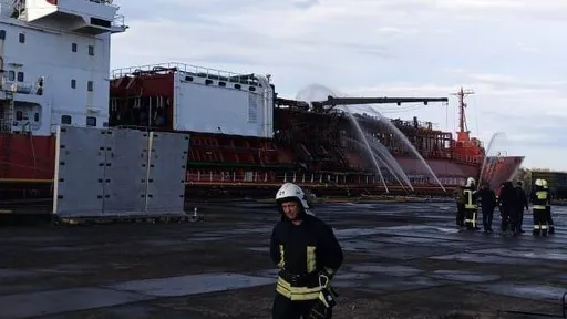 Shuhet zjarri i rënë në anijen me flamur turk në portin ukrainas të Izmailit
