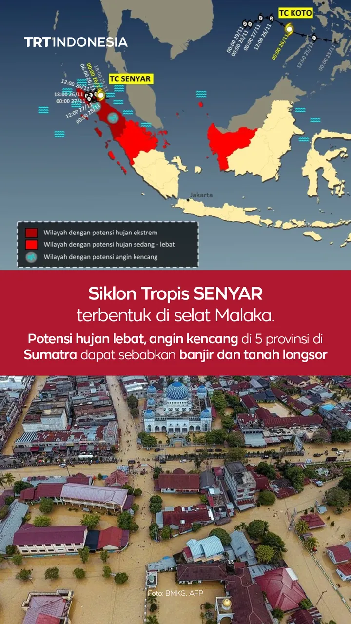 Siklon Tropis SENYAR terbentuk di atas Sumatra, cuaca ekstrem berlanjut