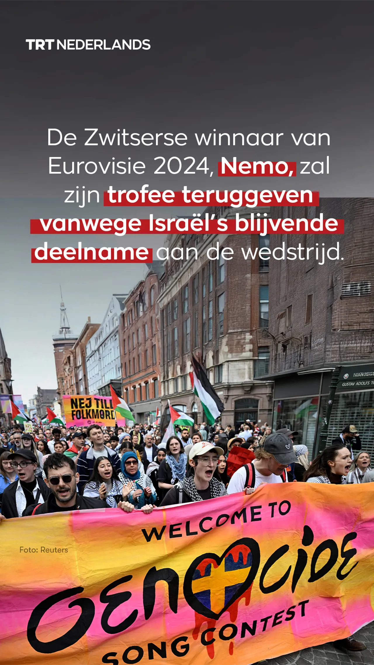 Winnaar Eurovisie 2024 zal trofee teruggeven uit protest tegen de deelname van Israël
