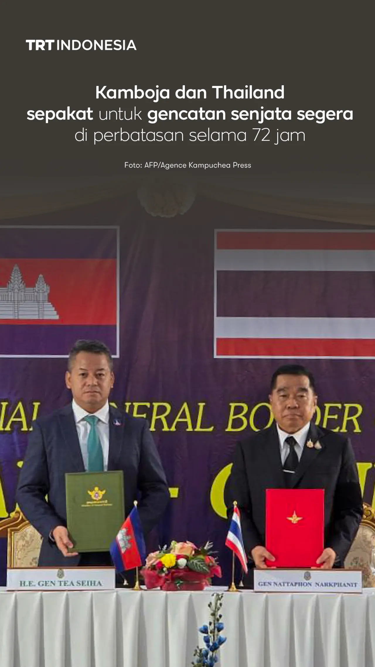 Kamboja dan Thailand sepakat untuk gencatan senjata segera di perbatasan selama 72 jam