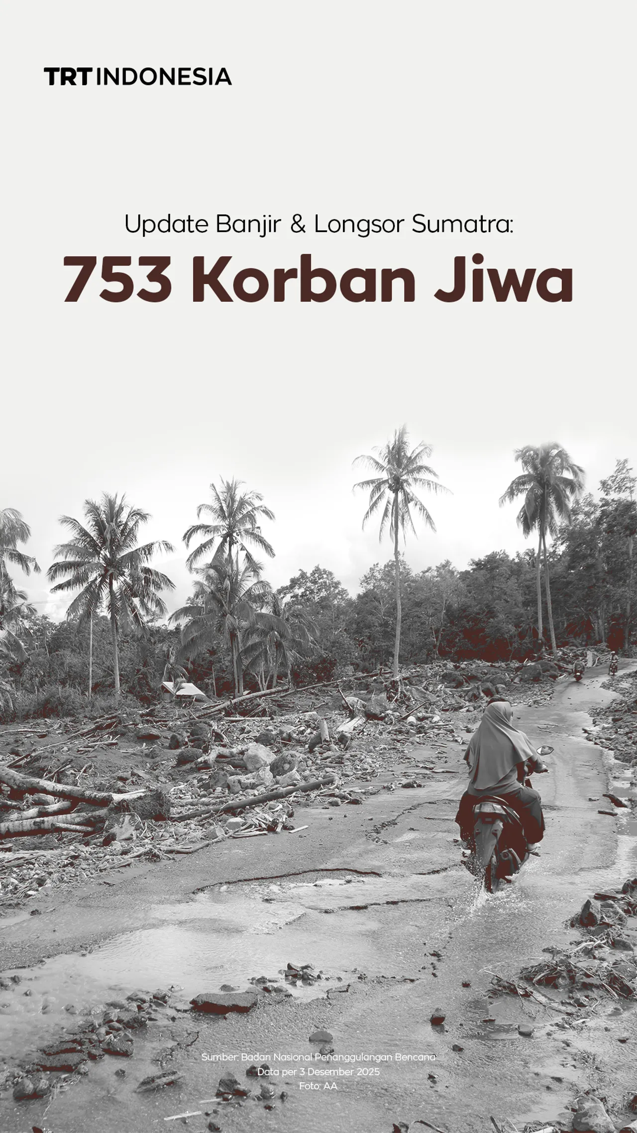 Update BNPB: Korban jiwa banjir Sumatra capai 753 orang, 650 hilang