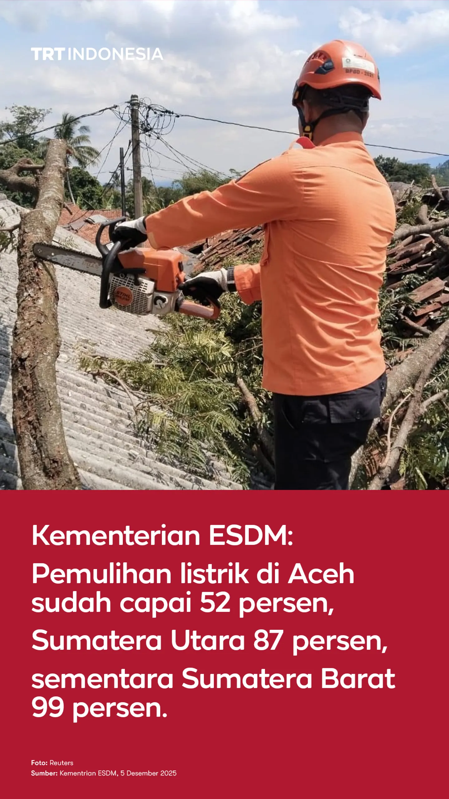 Listrik di 3 Provinsi Sumatera terdampak segera beroperasi penuh: Kementerian