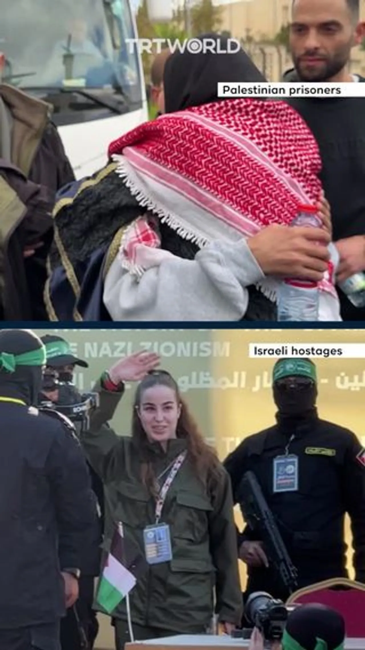 Footage shows different conditions of Palestinian prisoners and Israeli hostages