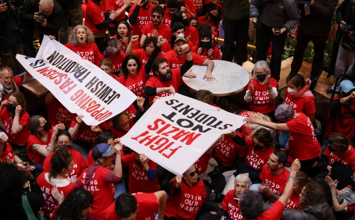 In pictures: Jewish protesters flood Trump Tower lobby to demand Mahmoud Khalil's release