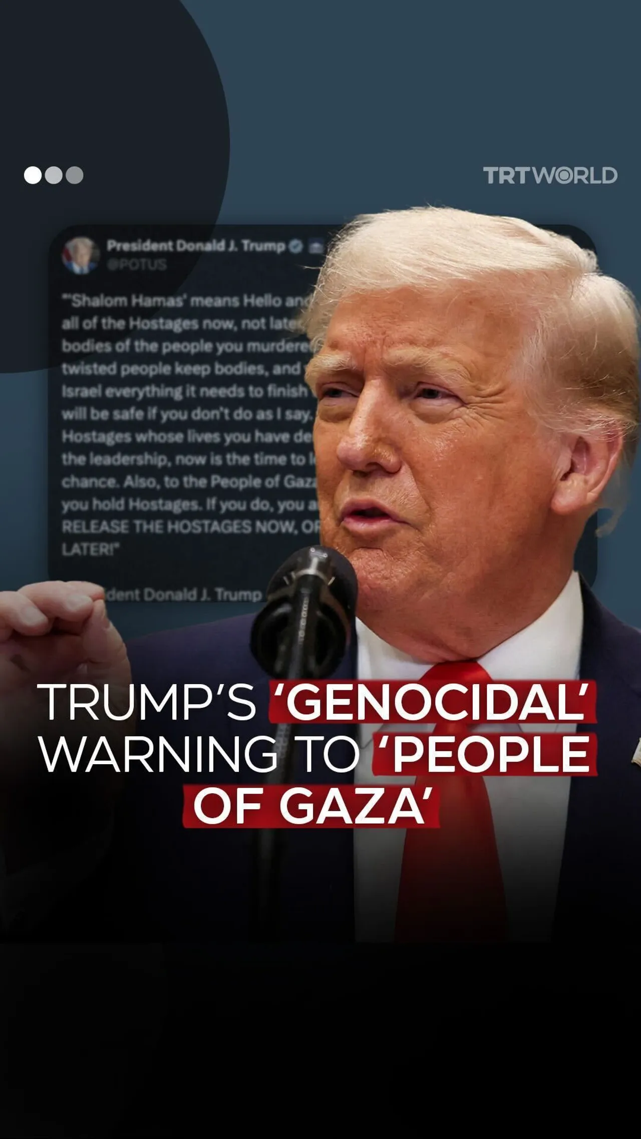 Trump issues overt ‘genocidal’ warning to Palestinians in Gaza