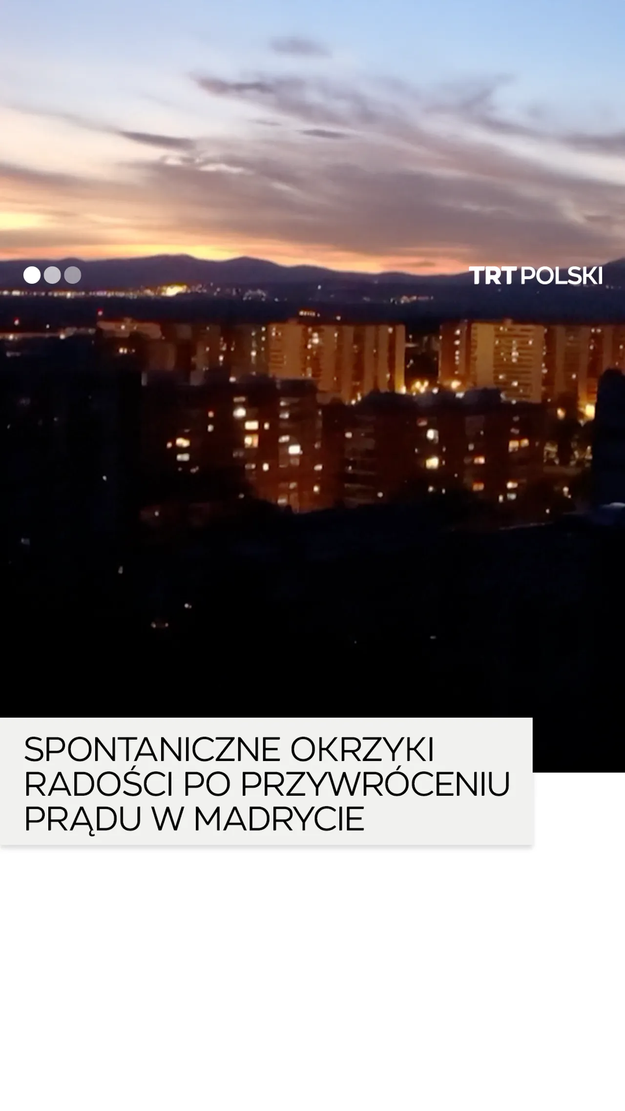 Spontaniczne okrzyki radości po przywróceniu prądu w Madrycie