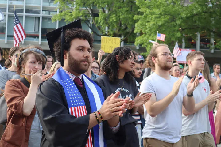 Harvard students protest against Trump after he sought to cut remaining contracts