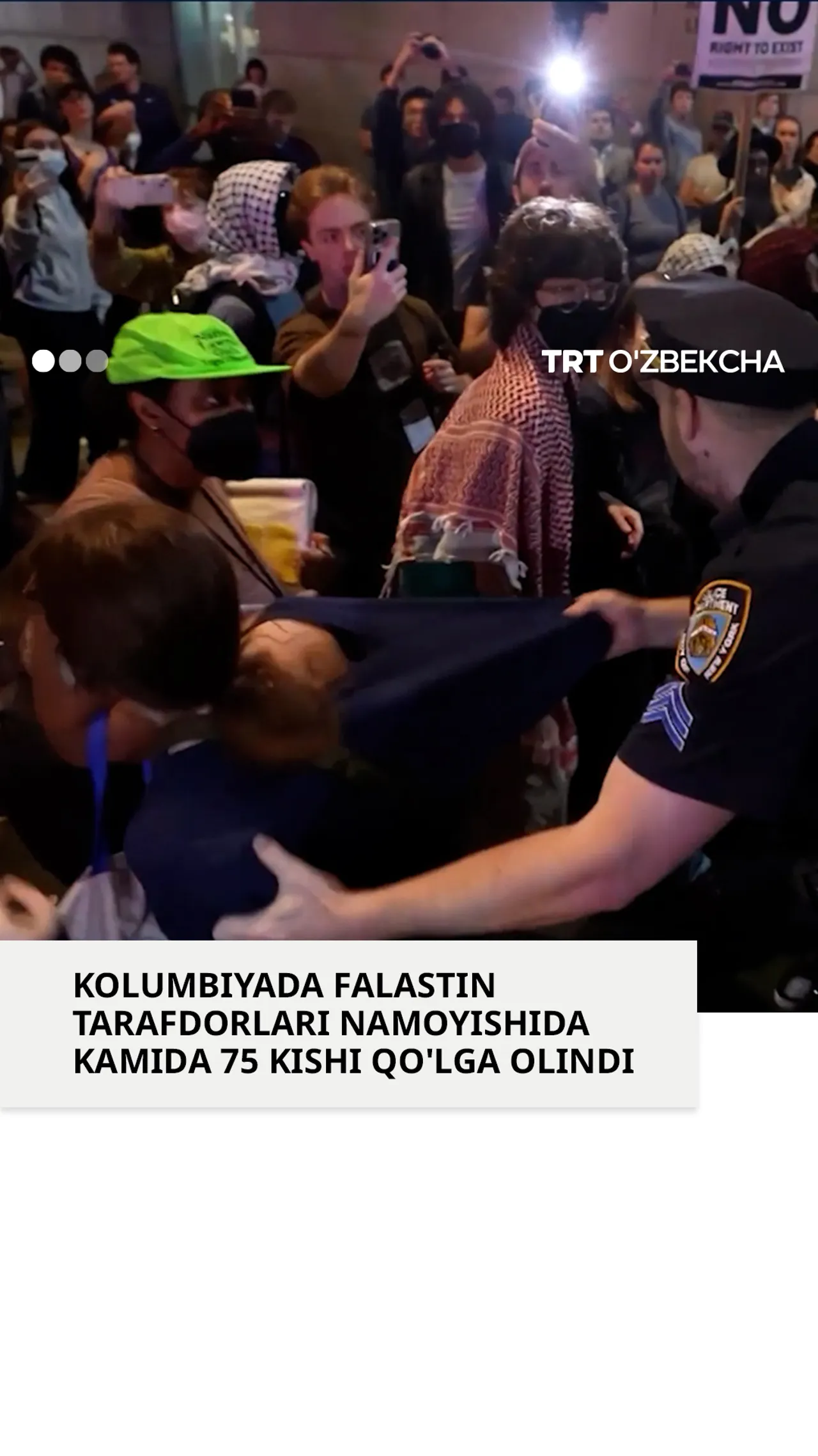 Kolumbiya universitetida Falastin tarafdori bo'lgan namoyishchilar qo'lga olindi