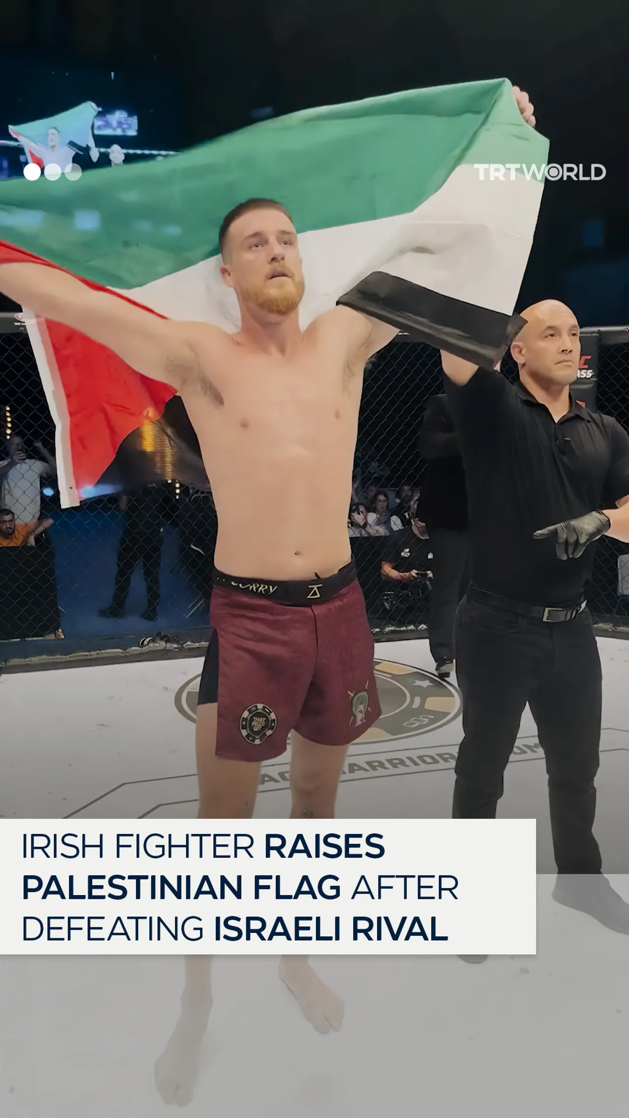 Irish fighter raises Palestinian flag after beating Israeli opponent