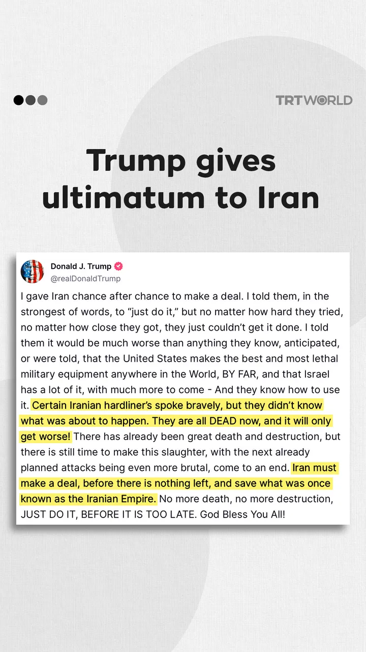 Trump gives ultimatum to Iran