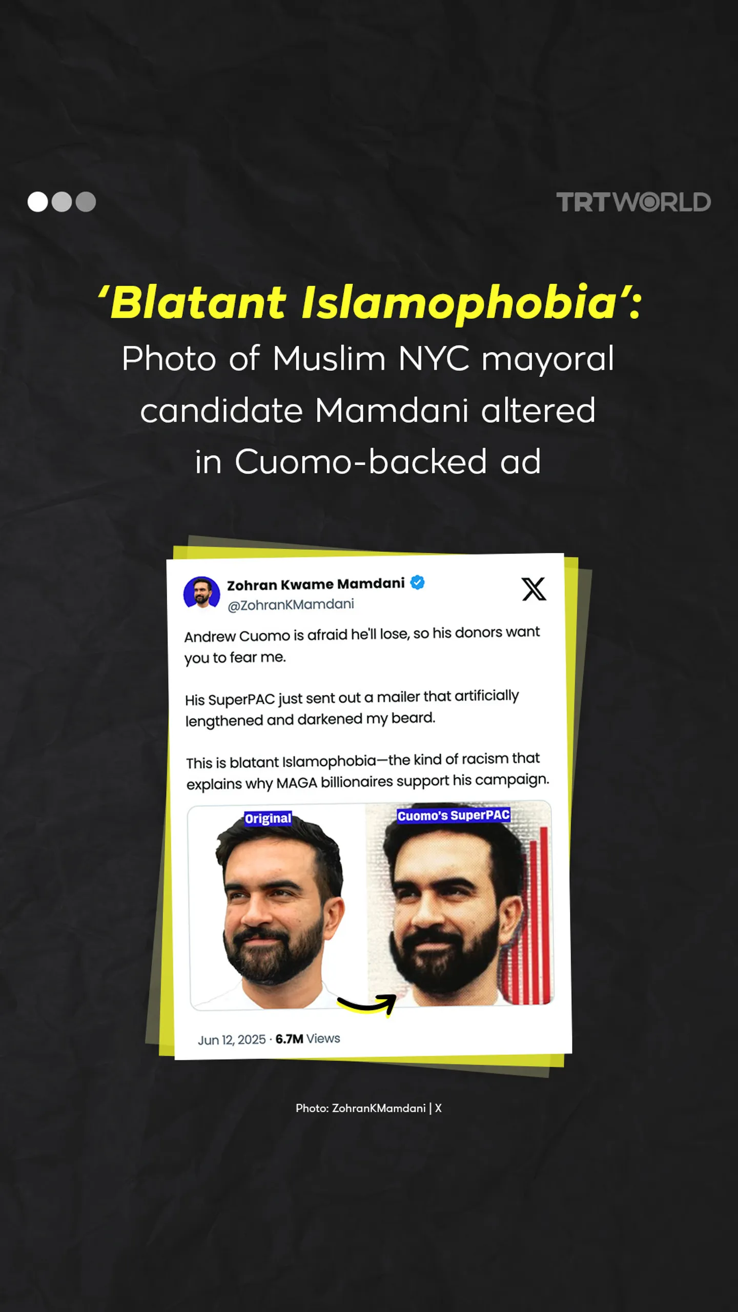 ‘Blatant Islamophobia’: Photo of Muslim NYC mayoral candidate Mamdani altered in Cuomo-backed ad