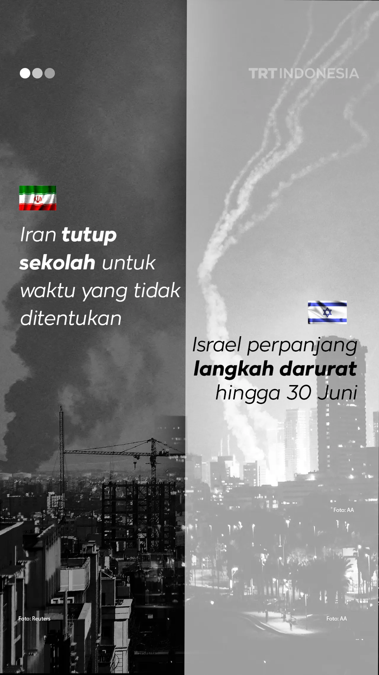 Iran tutup sekolah tanpa batas waktu; Israel perpanjang status darurat hingga 30 Juni