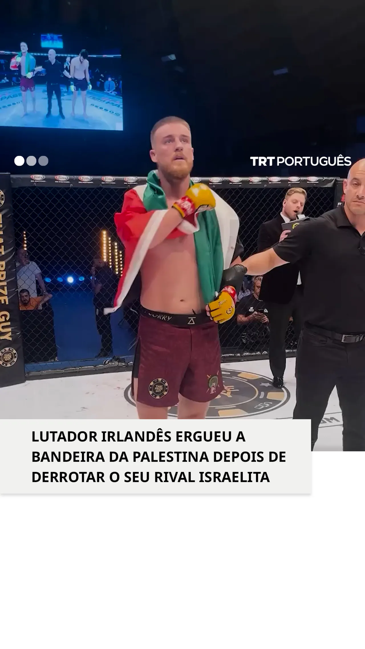 Lutador irlandês ergue bandeira da Palestina depois de derrotar o oponente israelita