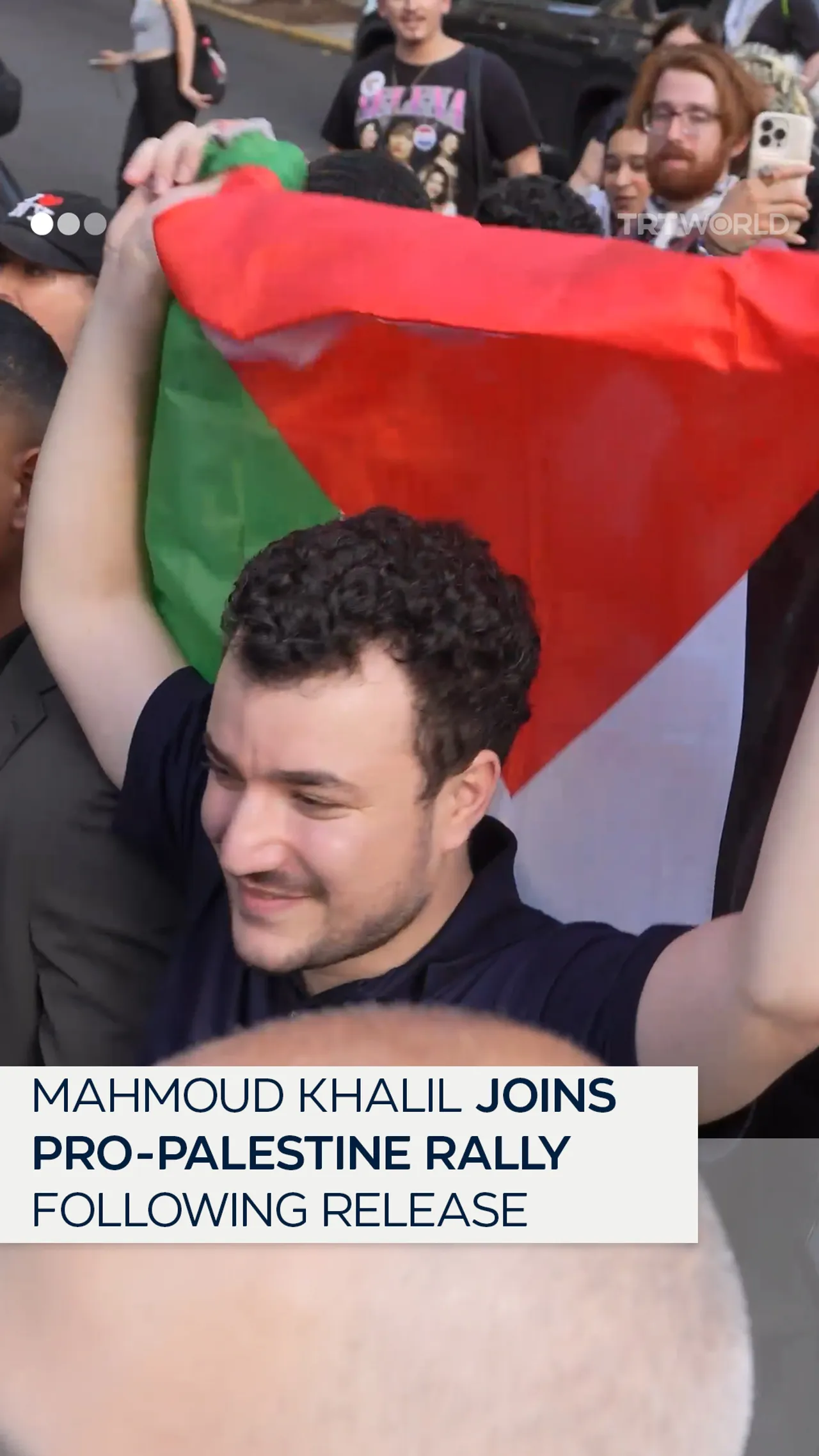 Mahmoud Khalil joins pro-Palestine protest following ICE detention