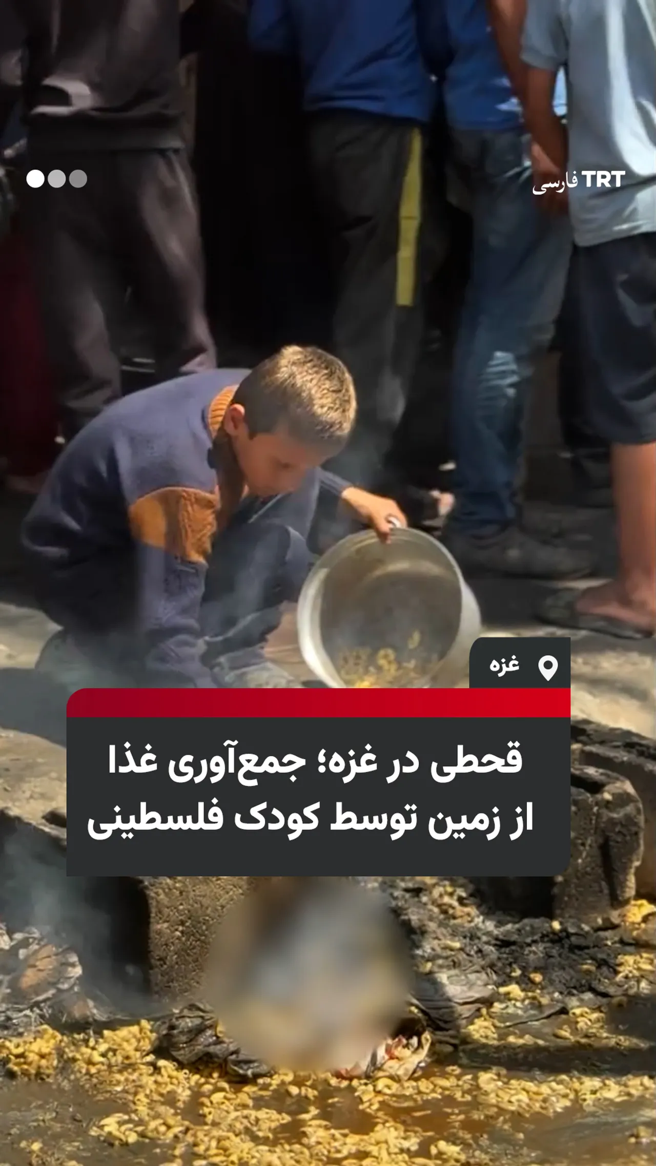 قحطی در غزه؛ جمعآوری غذا از زمین توسط کودک فلسطینی