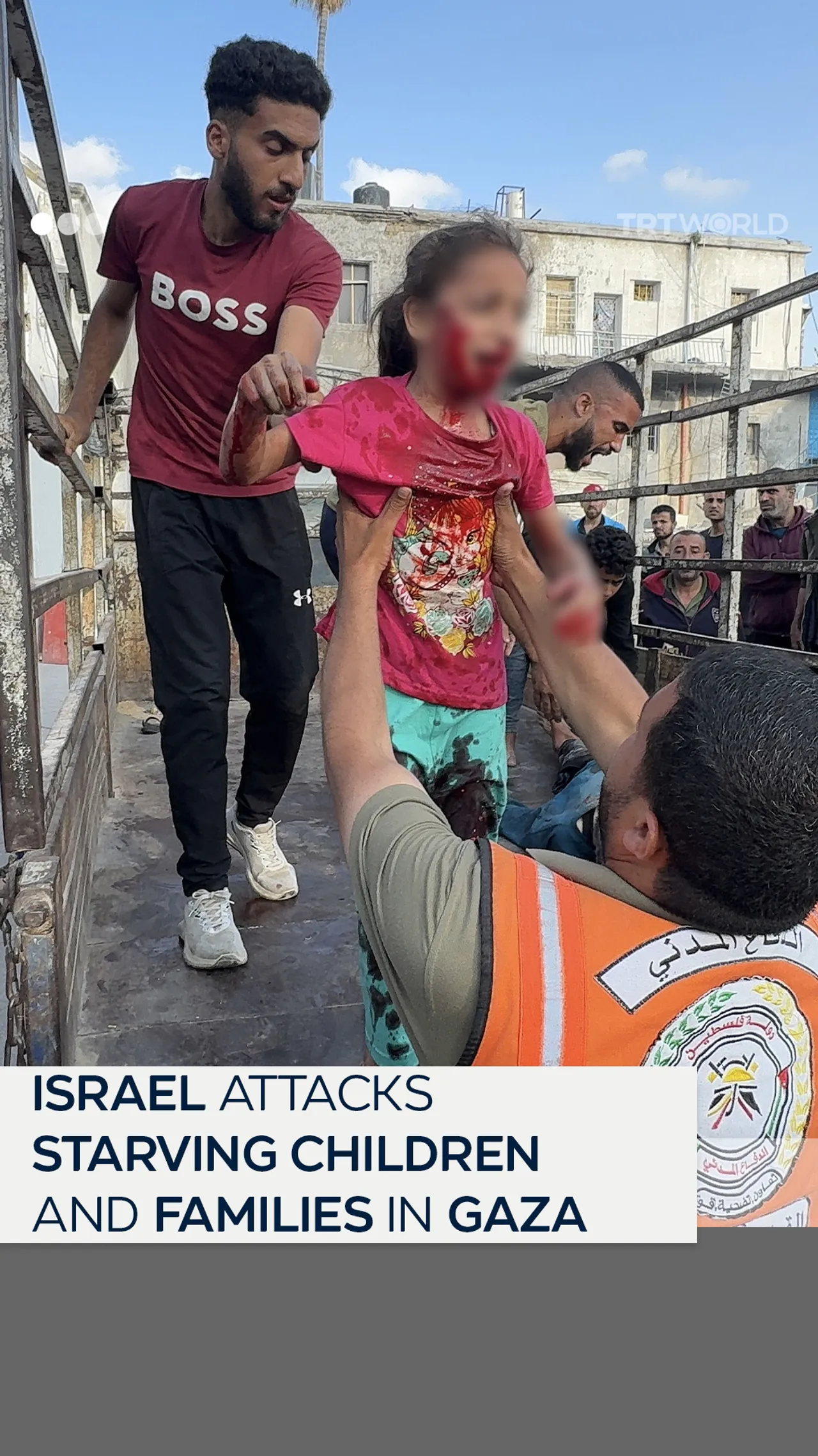 Israel attacks starving children
and families in Gaza City