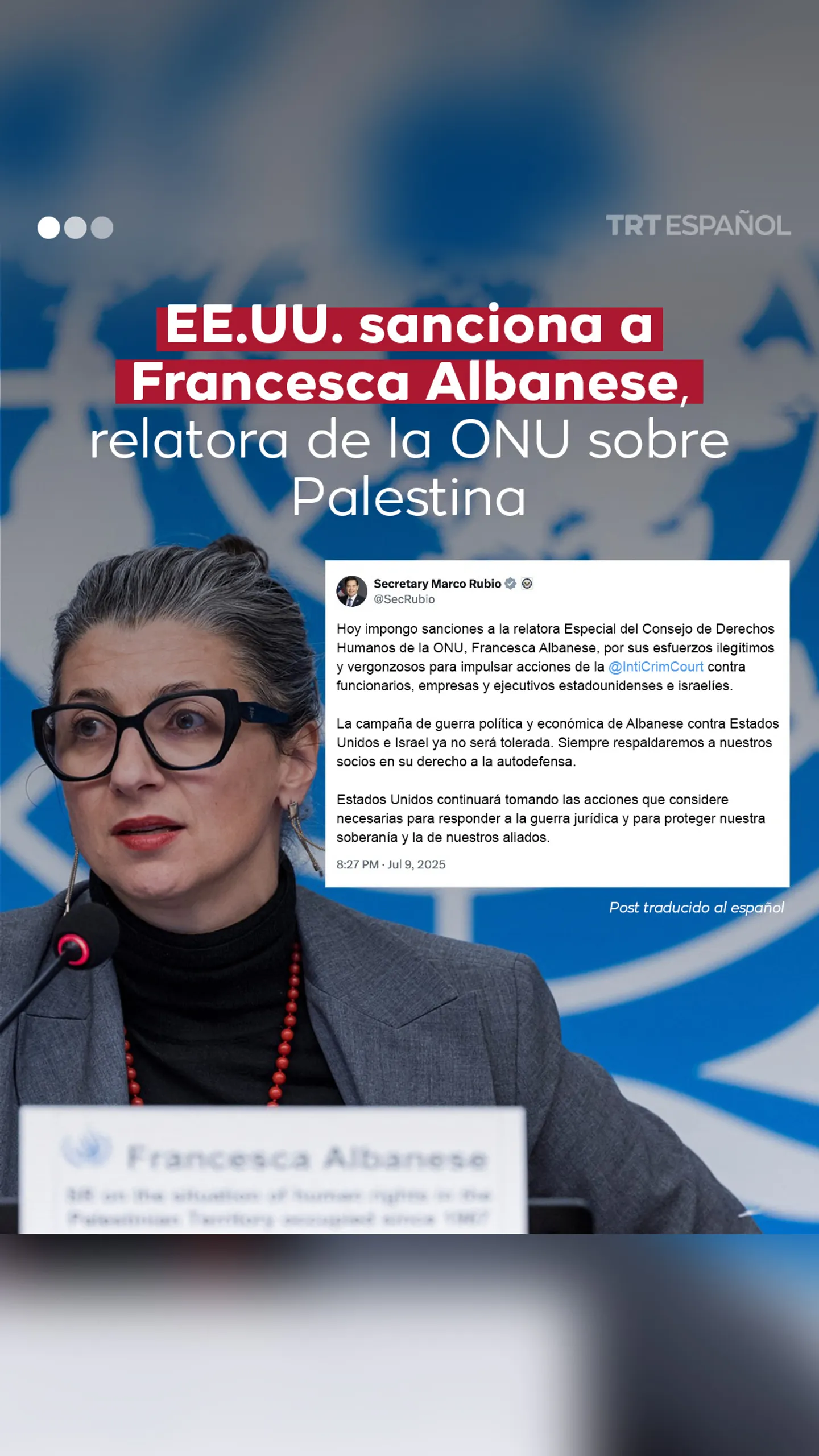 EE.UU. sanciona a Francesca Albanese