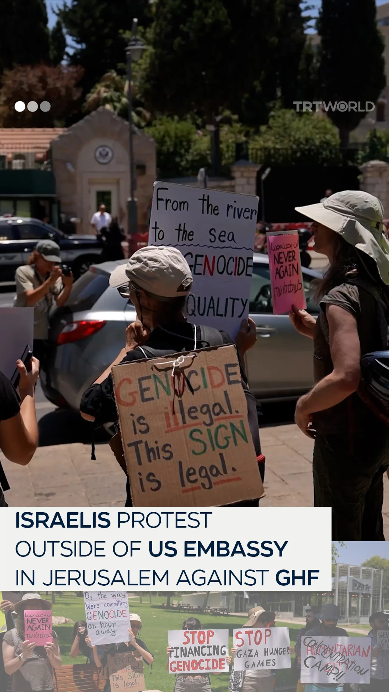 Israelis protest outside of US embassy in Jerusalem against Gaza Humanitarian Foundation