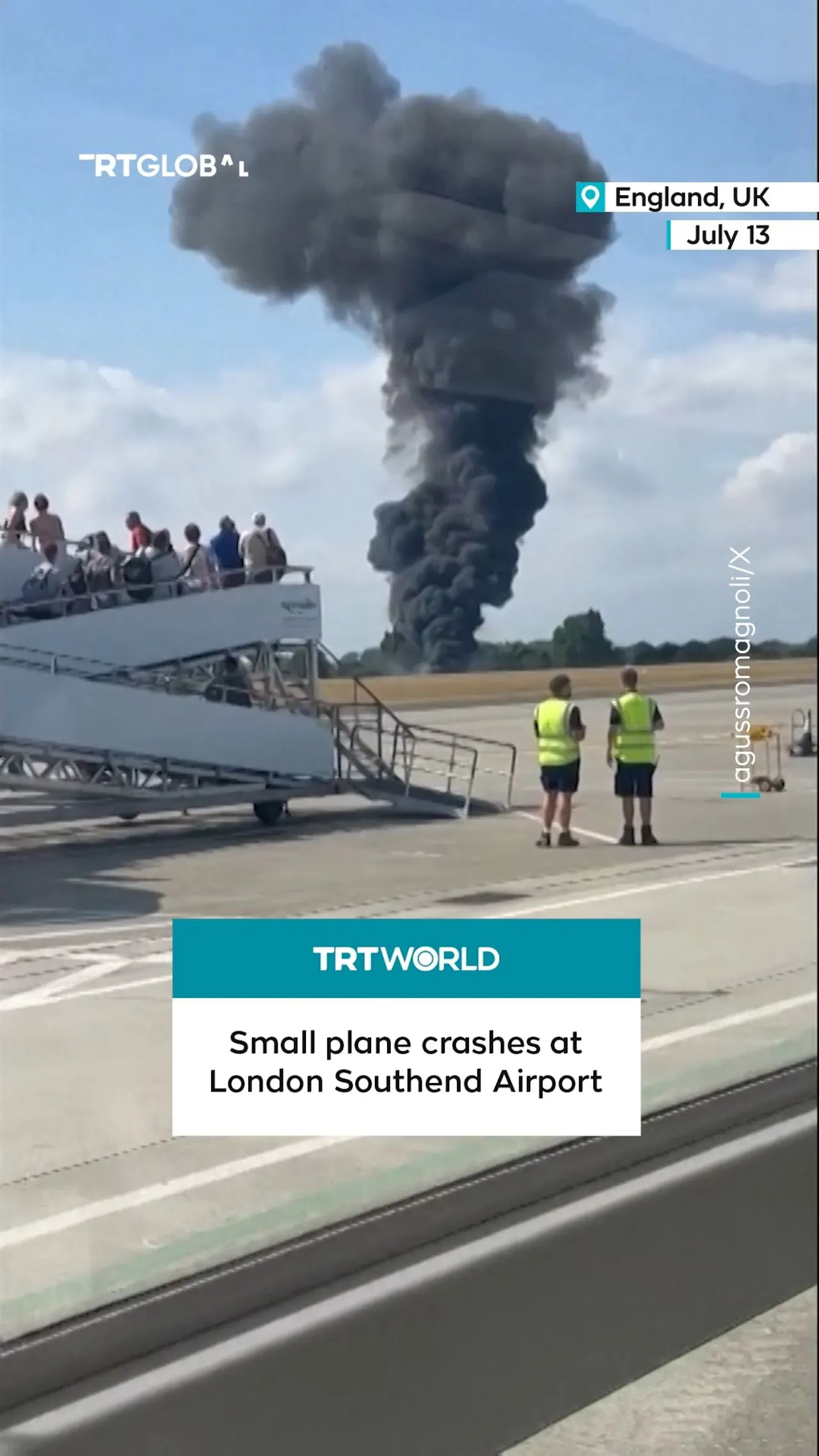 Thick smoke billows after small plane crashes at London Southend Airport