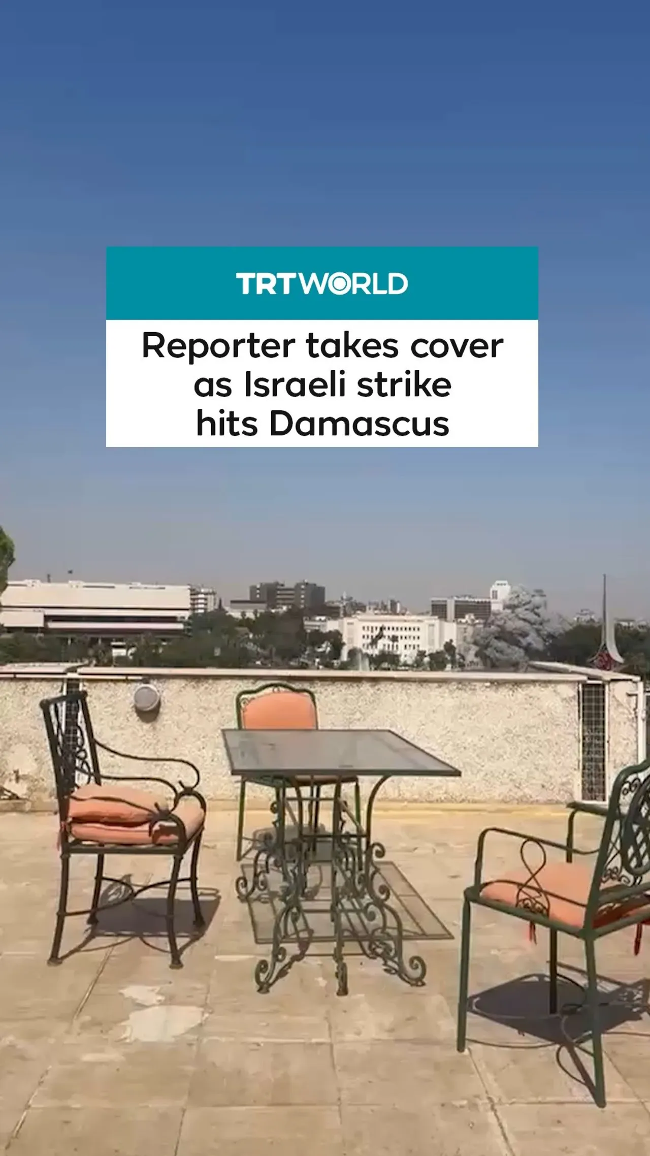 Reporter takes cover as Israeli strike hits Damascus