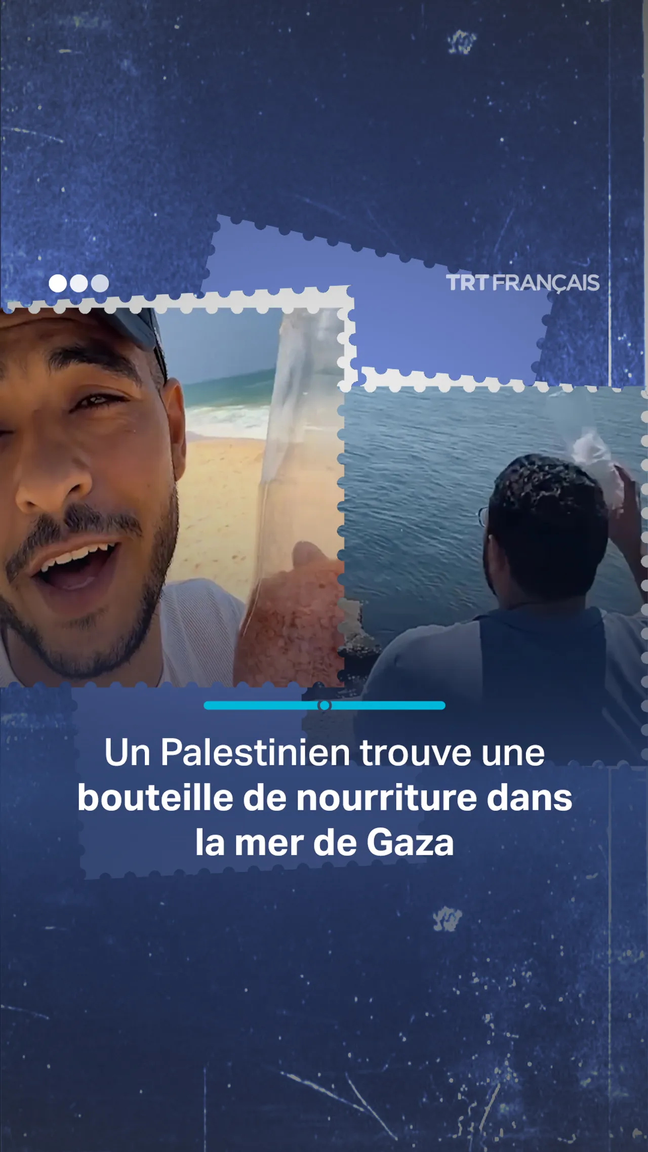 Un Palestinien trouve une bouteille de nourriture dans la mer de Gaza