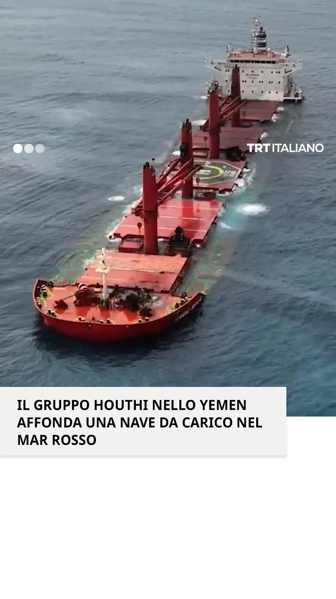 Il gruppo Houthi nello Yemen affonda una nave da carico nel Mar Rosso