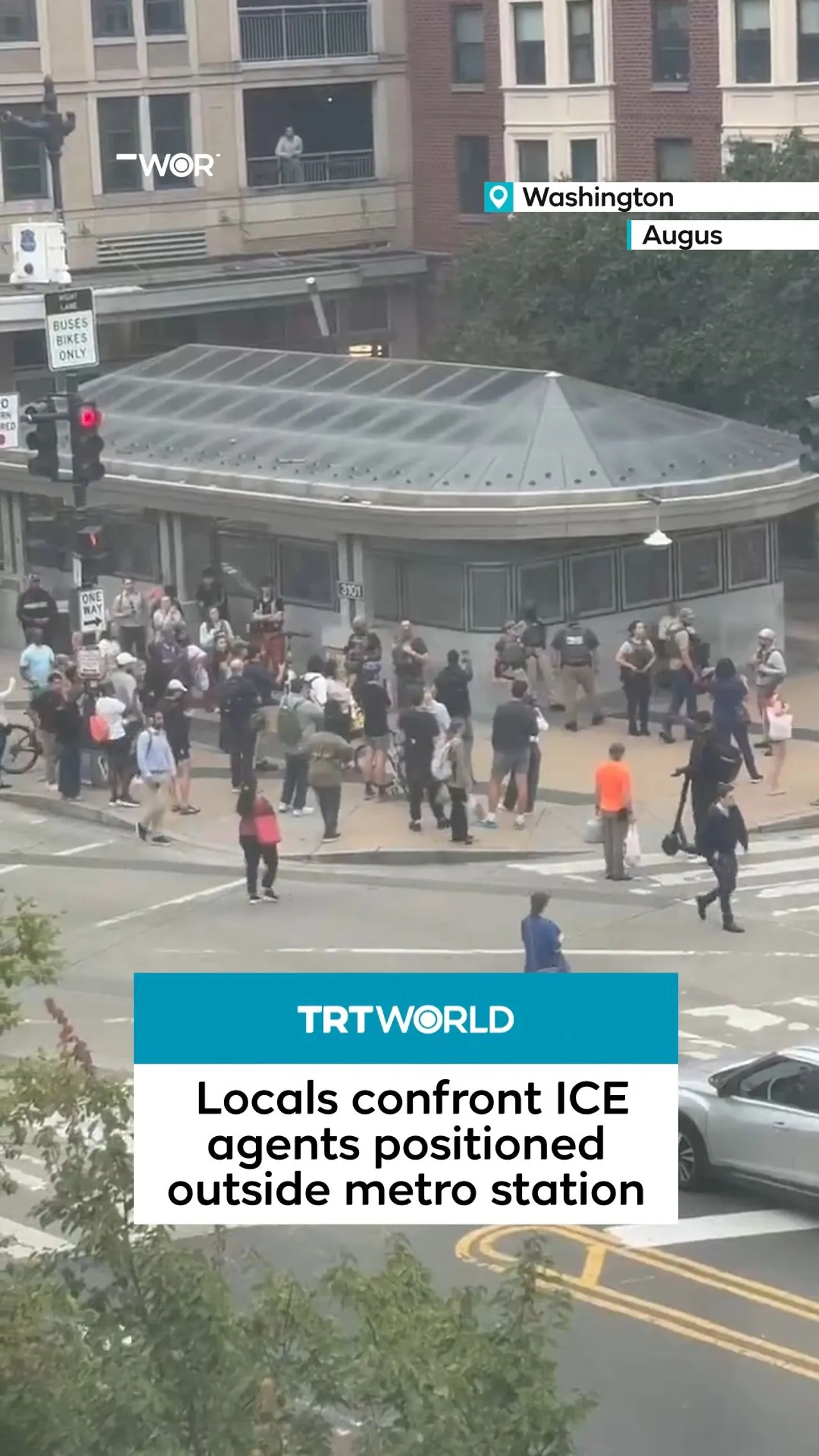 Locals confront ICE agents positioned outside metro station