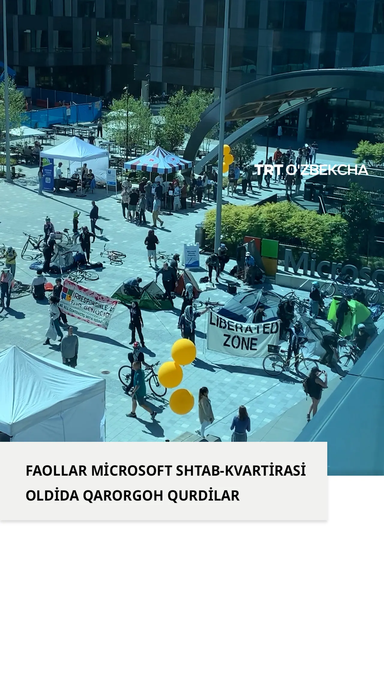 Falastin tarafdorlari faollar Microsoft shtab-kvartirasi oldida qarorgoh qurishdi
