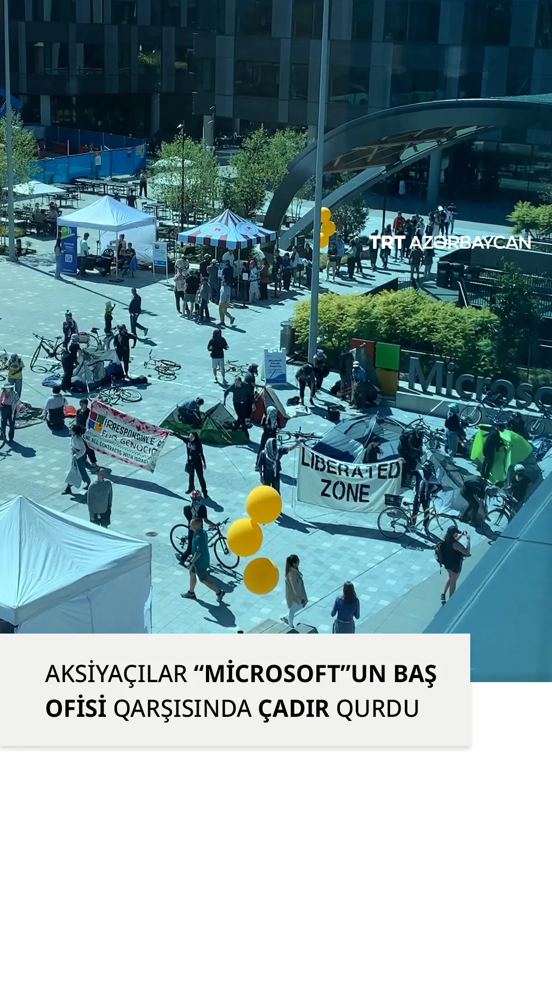 Fələstin tərəfdarı aksiyaçılar “Microsoft”un baş ofisi qarşısında çadır qurdu