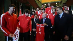 President Erdogan receives Türkiye's basketball, volleyball teams after silver medal triumphs