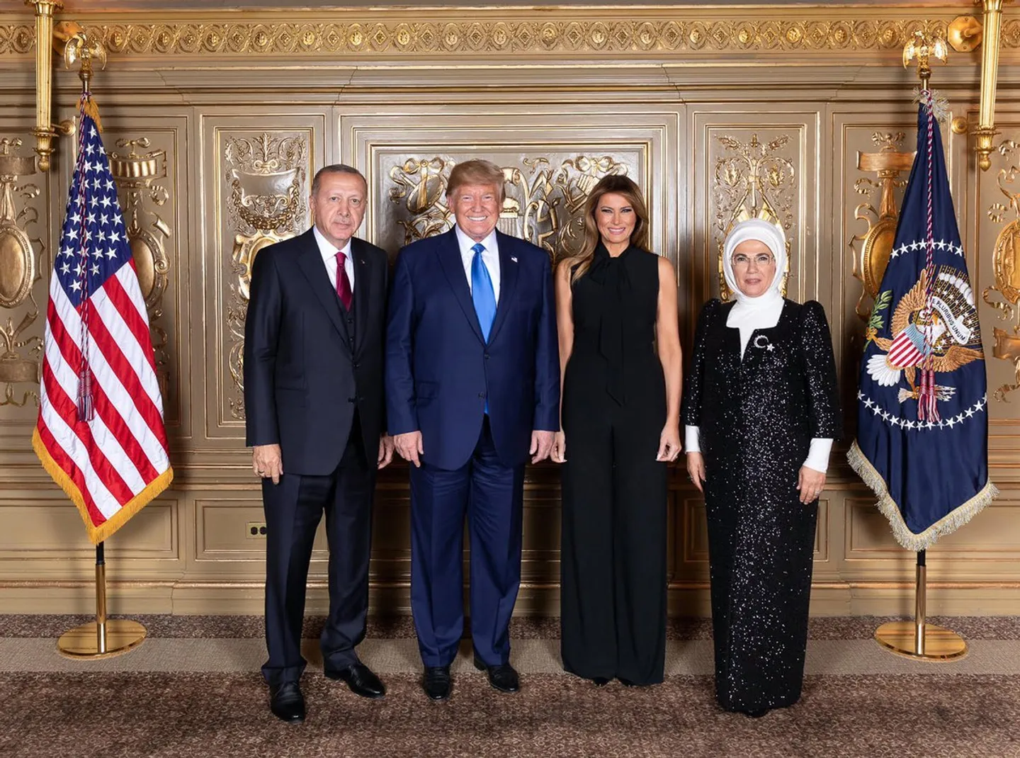 أمينة أردوغان ترافق الرئيس التركي في مأدبة رسمية مع ترمب وزوجته ميلانيا