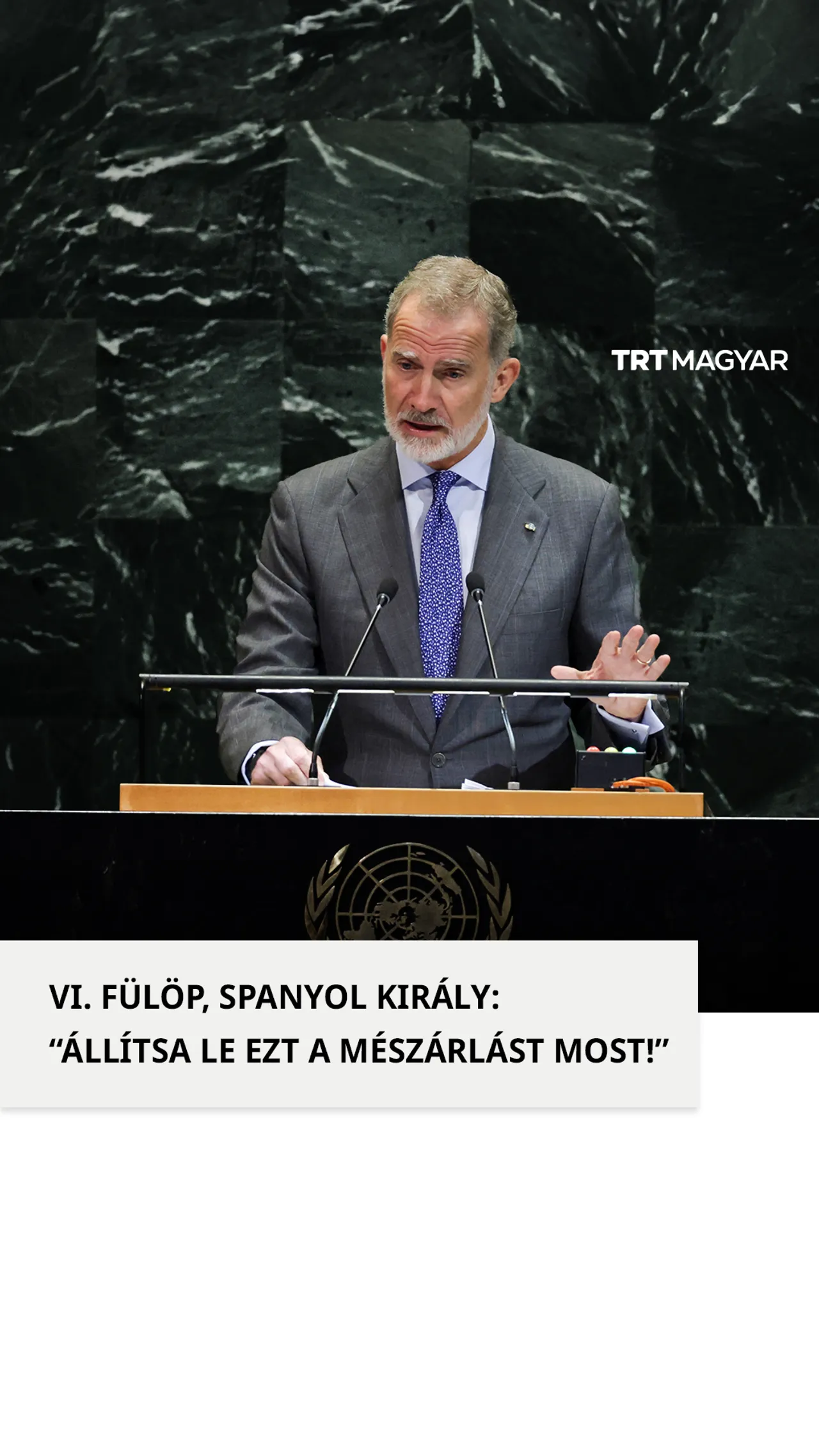 VI. Fülöp spanyol király az ENSZ-közgyűlésen gázai tűzszünetre szólította fel Izraelt