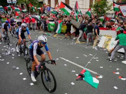 Israeli cycling team removes country’s name from jerseys after pro-Palestine protests in Spain