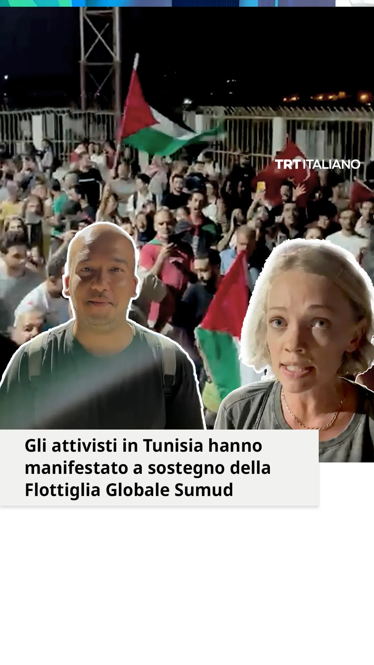 I manifestanti si sono radunati al porto di Tunisi per sostenere la Flottiglia Globale Sumud