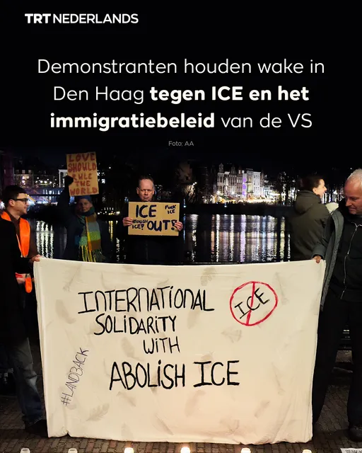Demonstranten houden solidariteitswake in Den Haag tegen ICE en het immigratiebeleid van de VS