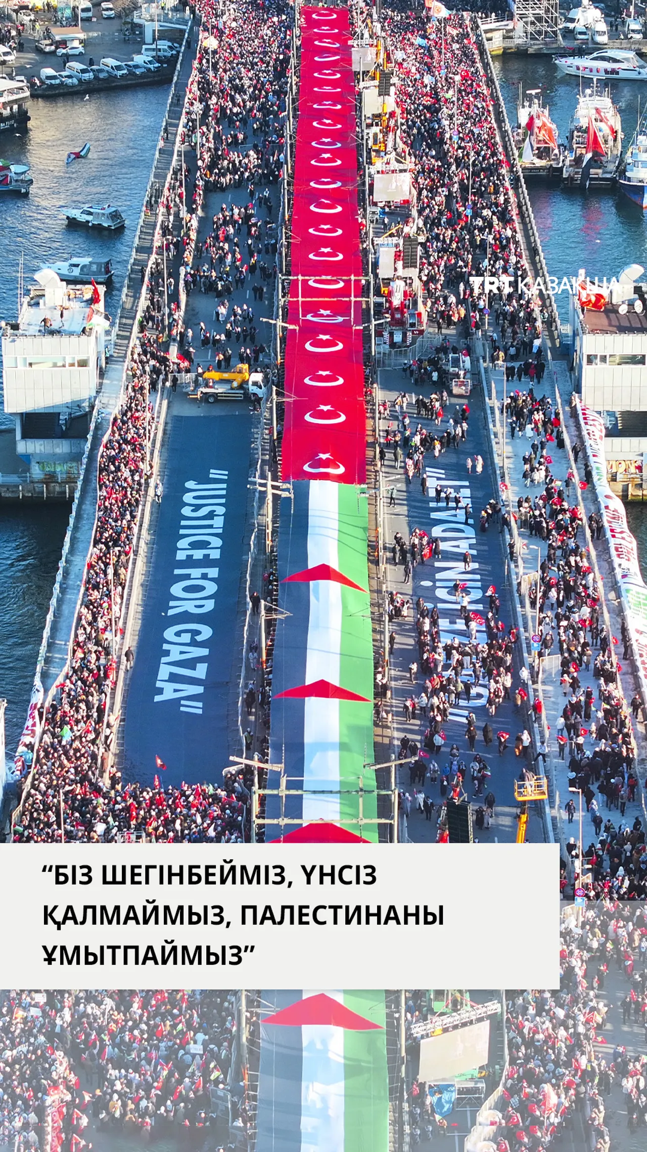 Стамбулдың Галата көпірінде Палестинаны қолдау мақсатында үлкен наразылық шеруі өтті