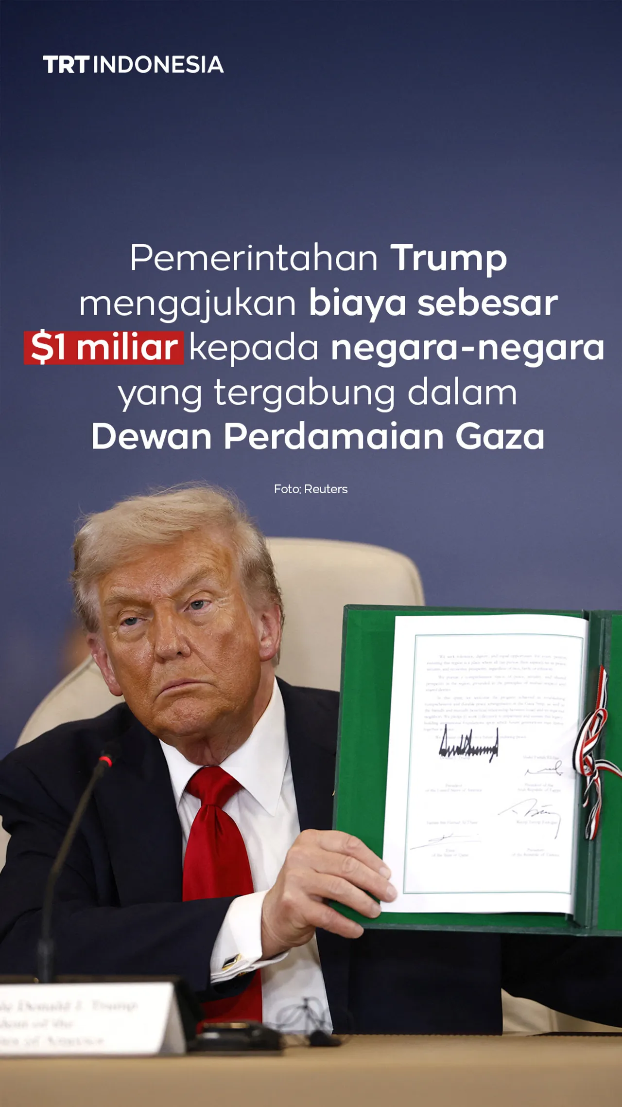 Trump ajukan biaya $1 miliar bagi negara anggota Dewan Perdamaian Gaza