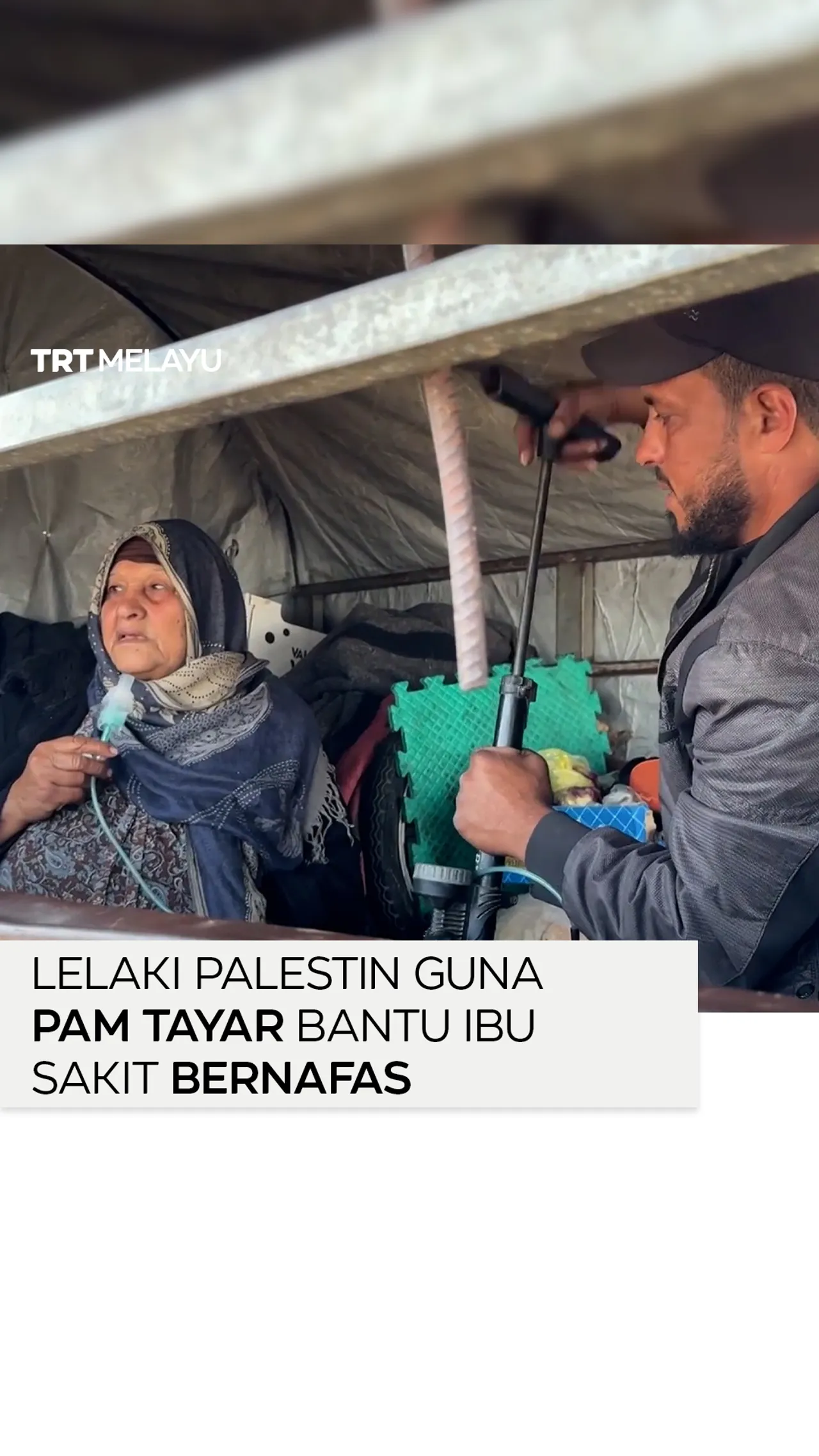 Lelaki Palestin guna pam tayar bantu ibu sakit bernafas