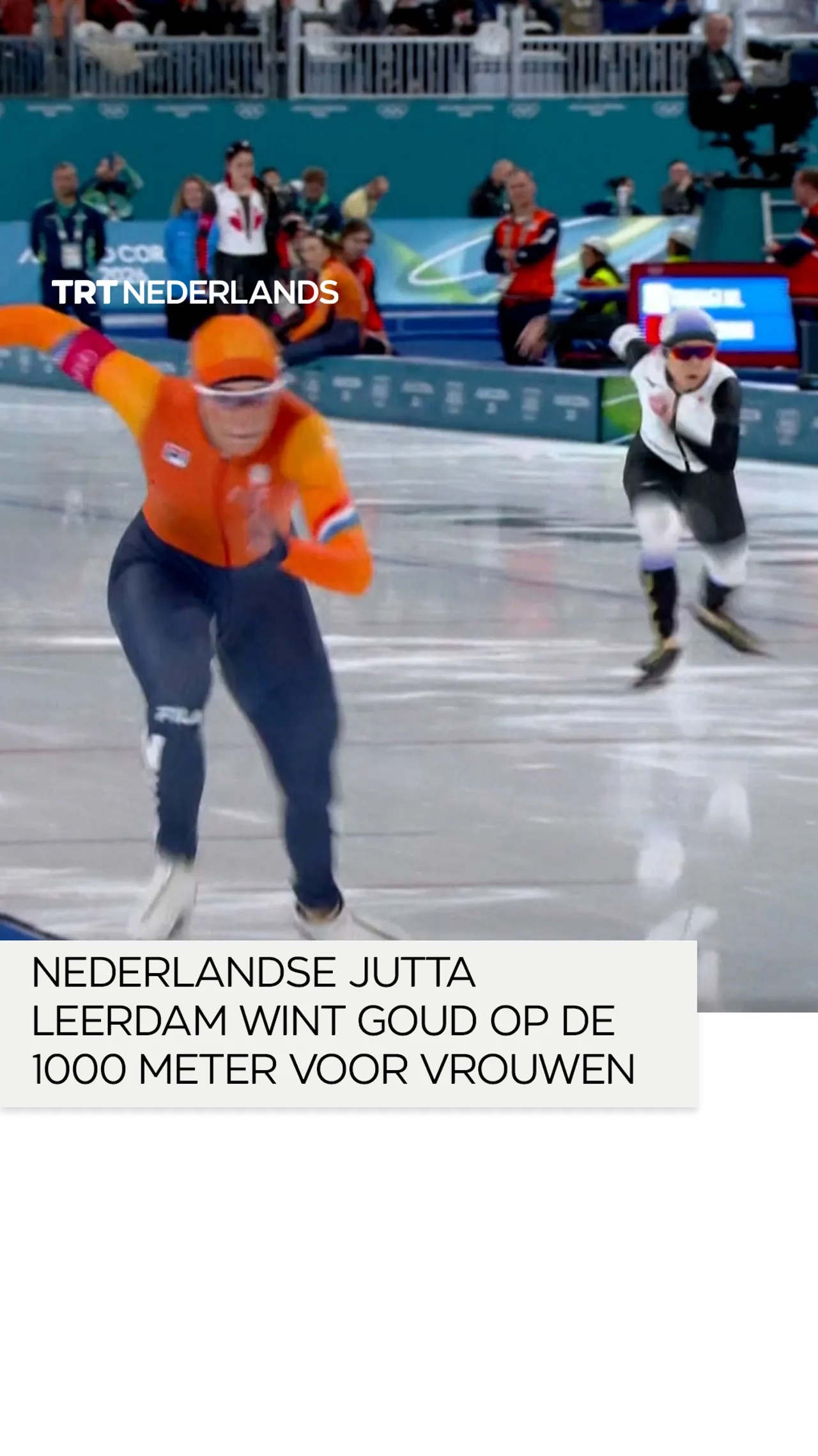 Nederlandse schaatsster Jutta Leerdam wint goud op de 1000 meter voor vrouwen
