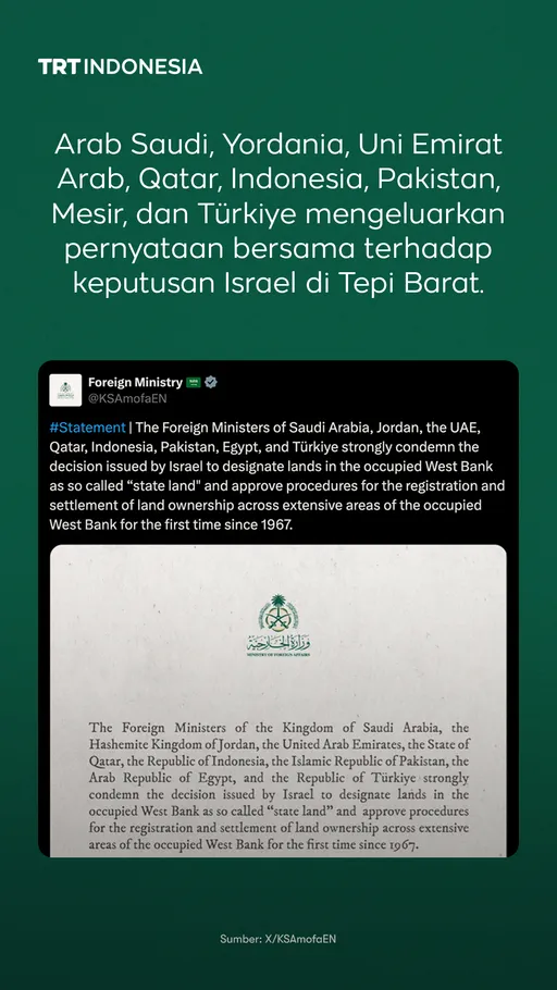 Indonesia, negara-negara Muslim kecam keputusan Israel menyita tanah di Tepi Barat yang diduduki