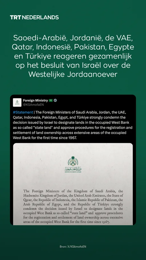 Moslimstaten veroordelen Israël's inbeslagname van land in bezette Westelijke Jordaanoever