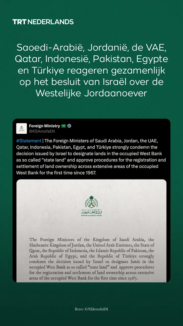 Moslimstaten veroordelen Israël's inbeslagname van land in bezette Westelijke Jordaanoever