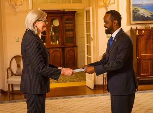 Danjiraha Soomaaliya ee Australia oo Warqadaha Aqoonsiga u gudbiyay hoggaamiyaha dalkaas