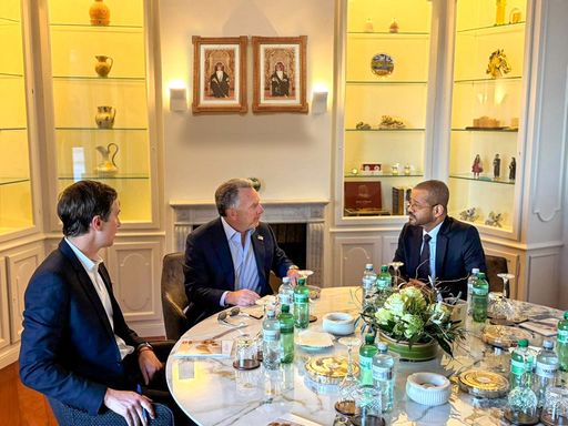 Oman's Minister of Foreign Affairs Badr Albusaidi meets with US presidential envoy Steve Witkoff and Jared Kushner in Geneva. (Photo: X/@FMofOman)